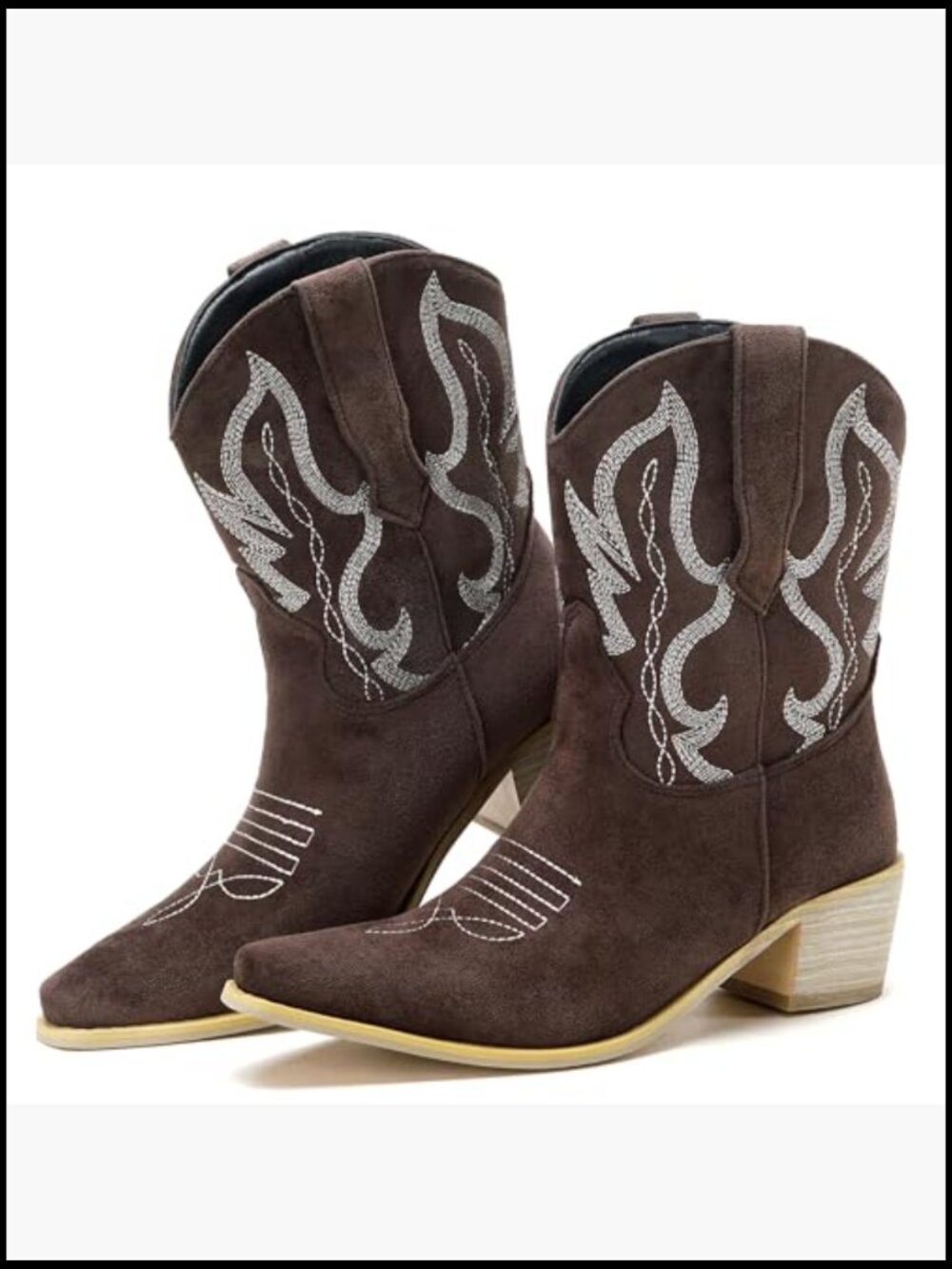 Pointed Toe Ankle Boots Embroidered Western Cowboy Booties Pull On Block Heel - Picture 6 of 7